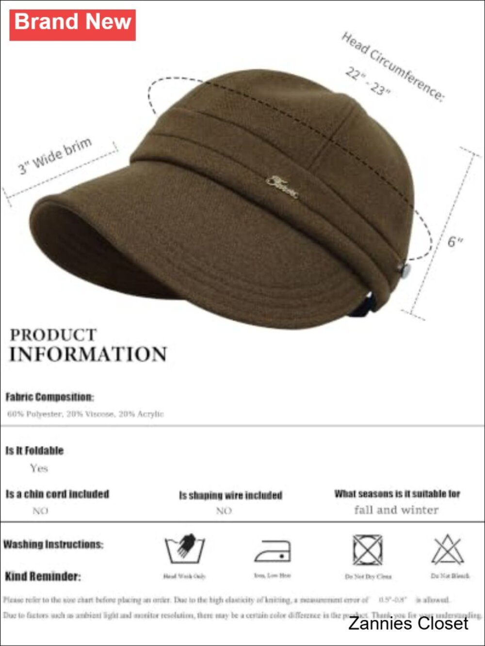 ๐ค Wide Brim Baseball Cap Packable Ponytail Friendly Metal Logo Hat - Picture 5 of 6
